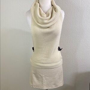 Cream Sleeveless Cowl Neck Sweater‎ dress